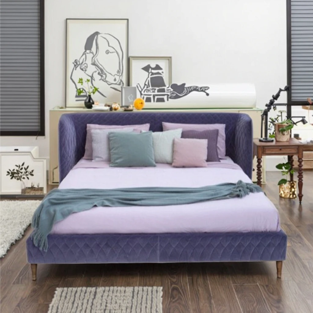 

Luxury Bedroom Furniture Queen/King Size Bed Frame Design Velvet Fabric Upholstered Beds for Home Hotel