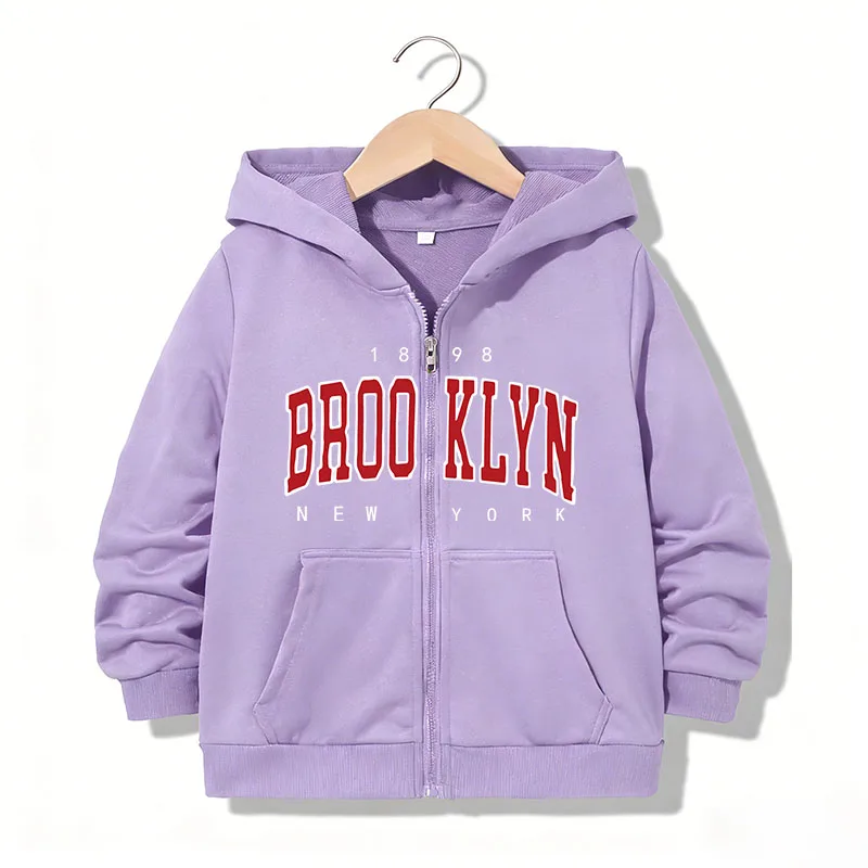 Kinder-Kapuzenpullover mit Reißverschluss, lustig, lässig, Brooklyn, New York, mit Buchstaben bedruckt, Jacken, Jungen, Mädchen, Sweatshirt mit Reißverschluss, Kinder-Kapuzenpullover
