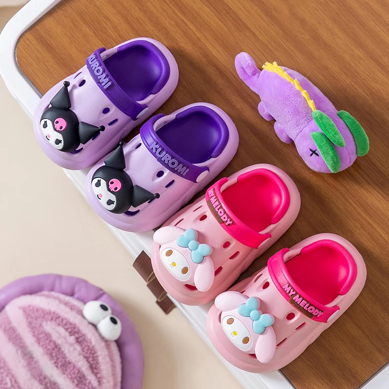 Sanrio scarpe da giardino per bambini pantofole da interno antiscivolo per ragazze fondo morbido deodorante traspirante sandali con fiocco in