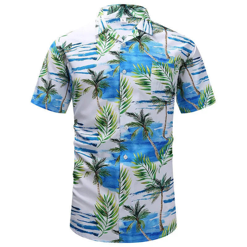 Camisa de praia havaiana masculina estampada em madeira em 3D, tops palm Y2K, blusa casual de lapela, camisas de manga curta, roupas de verão