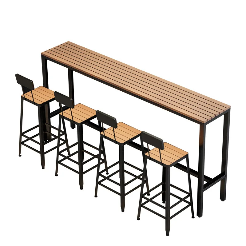 

gj-Nordic Outdoor Plastic Wood bar Table and Chair Cafe Courtyard Balcony Against the Wall Long High Table and Chair&