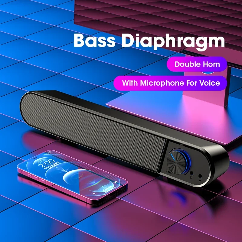 Computerluidspreker met microfoon Desktop Sound Bar Subwoofer Luidsprekers USB AUX Bedrade Soundbar voor Macbook Laptop Notebook PC-luidspreker