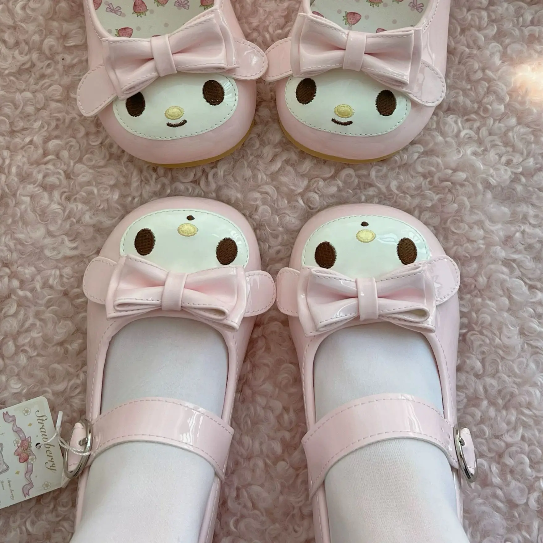 

Anime Sanrio Melody Lolita Round Head Cute Home Style Pink Thick Heel Lo Shoes Japanese Cartoon Kawaii Lovely Sweet Take Picture