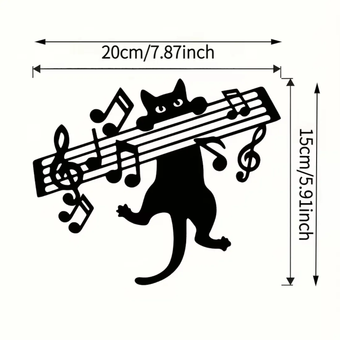 HELLOYOUNG 1pc Musical Cat & Music Score Metal Tin Sign,20x30cm,2D Hollow Cutout Print Silhouette Wall Decor for Living Room