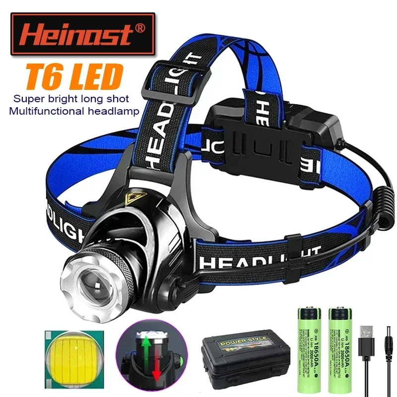 Powerful LED Headlamp Rechargeable Telescopic Zoomable Headlight Outdoor Waterproof Work Head Lamp High Lumen Head Torch