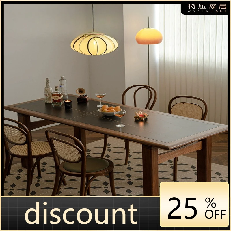 

LH rock slab dining table household small apartment solid wood rectangular dining table and chairs