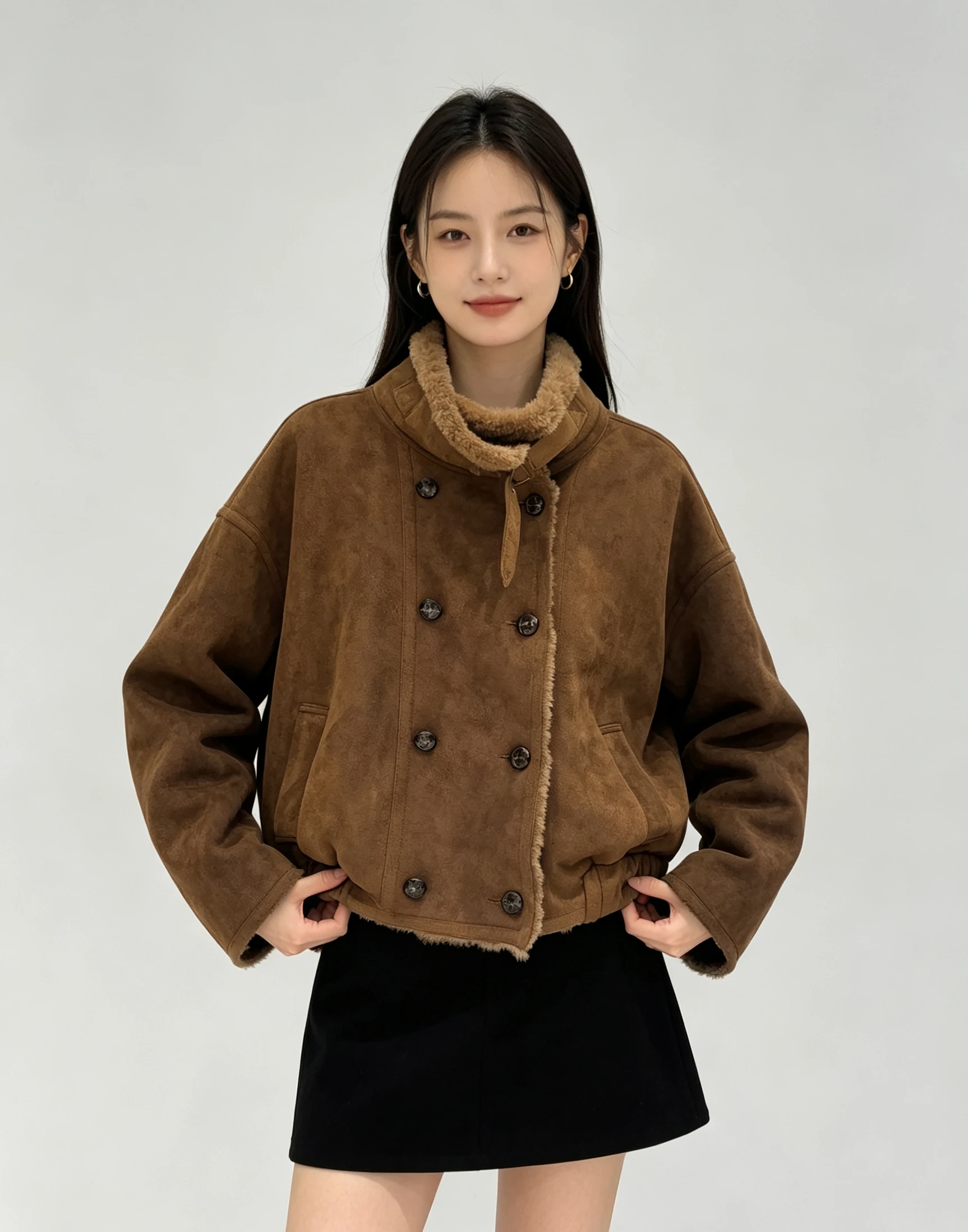 Women's Khaki Brown High Collar Long Sleeve Cotton Jacket Windproof Warm Winter Vintage Cotton Coat Faux Fur Lined Clothing 2026
