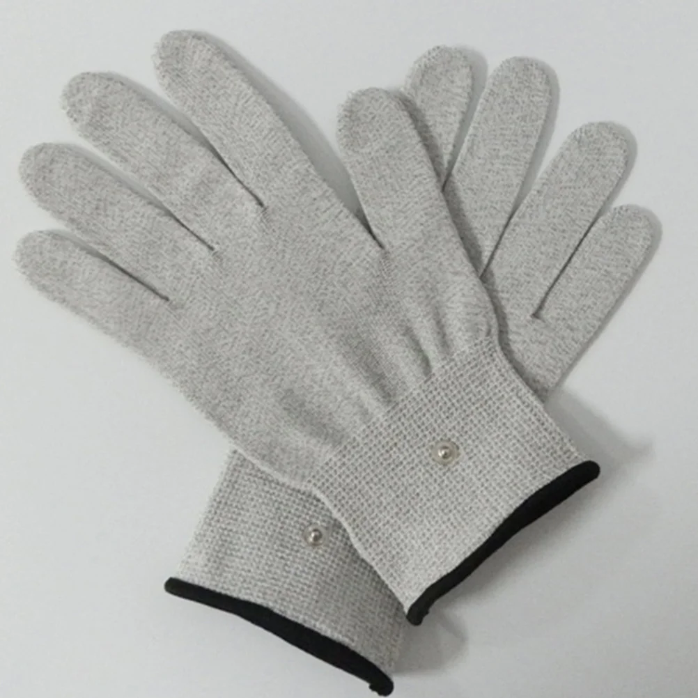 

2pcs Electric Therapy Gloves White Silver Fiber Universal Stainless Steel Button For Massage Beauty Hand Rehabilitation