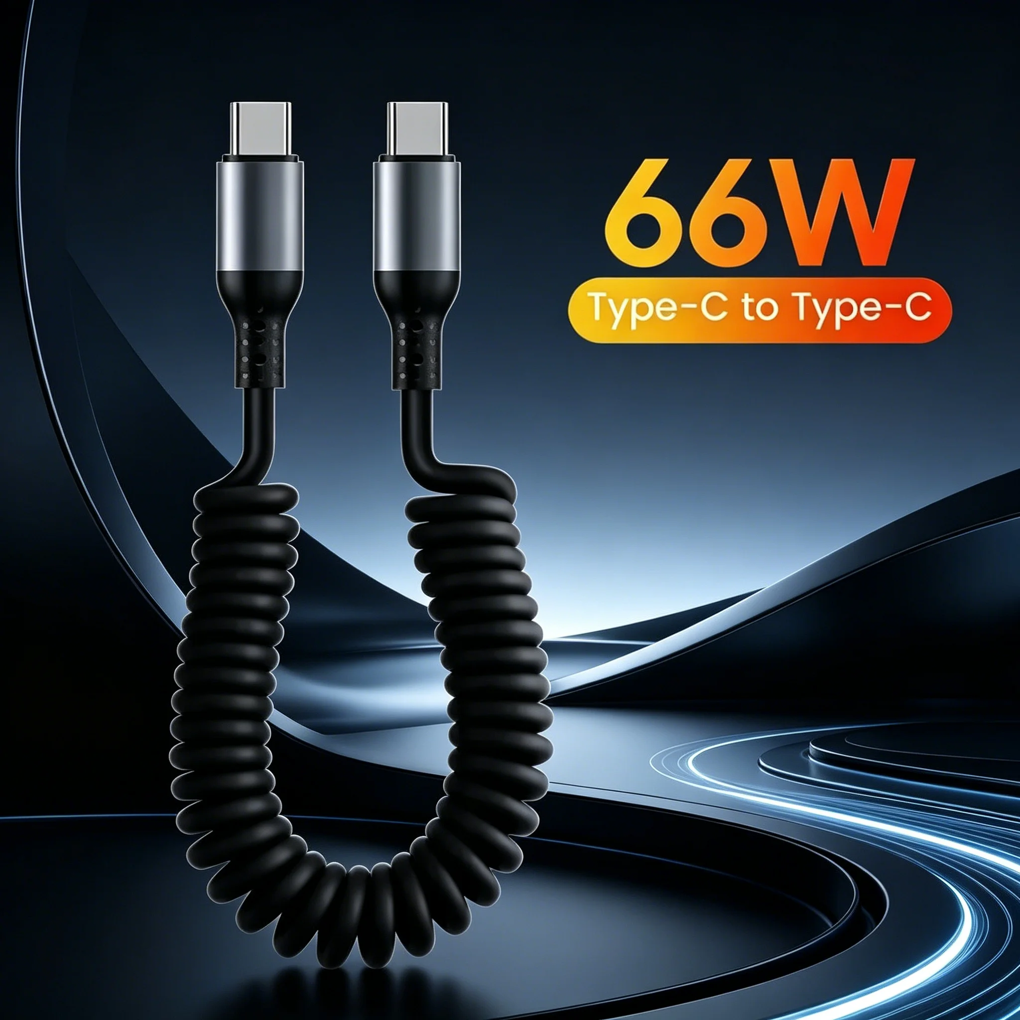 Câble de charge rapide USB Type C 66W 6A PD, cordon de données rétractable à ressort pour iPhone Samsung Xiaomi Huawei, câble de charge pour téléphone Type C