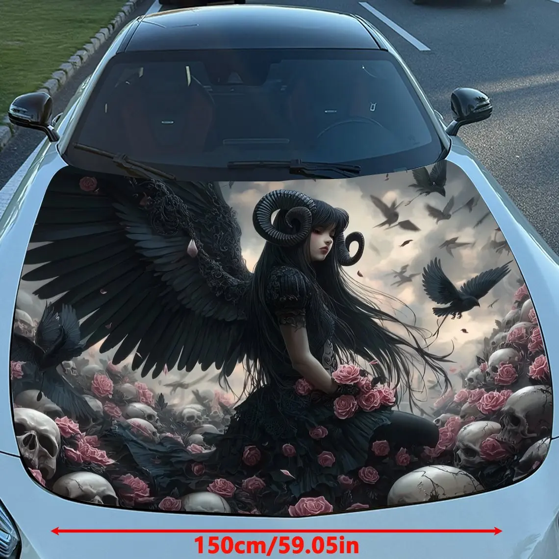 Devil Girl Car Hood Stickers - Durable Self-Adhesive Vinyl Decals For Cars & Trucks, Weather-Resistant Automotive Exterior Acces