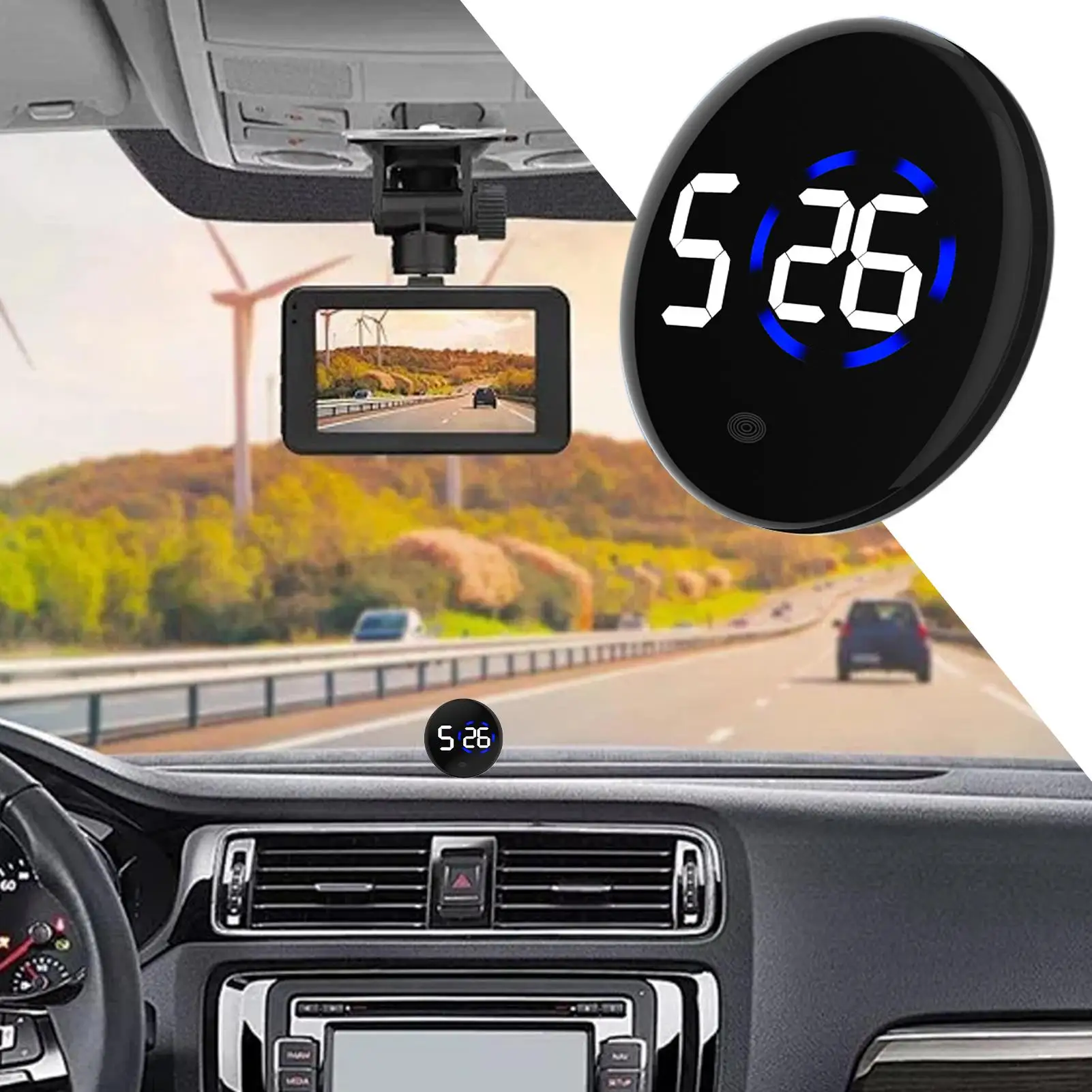 Water Resistant Vehicle Electronic Clock Round LED Luminous Dashboard Timer Simple Self Adhesive Mount Auto Interior Accessory