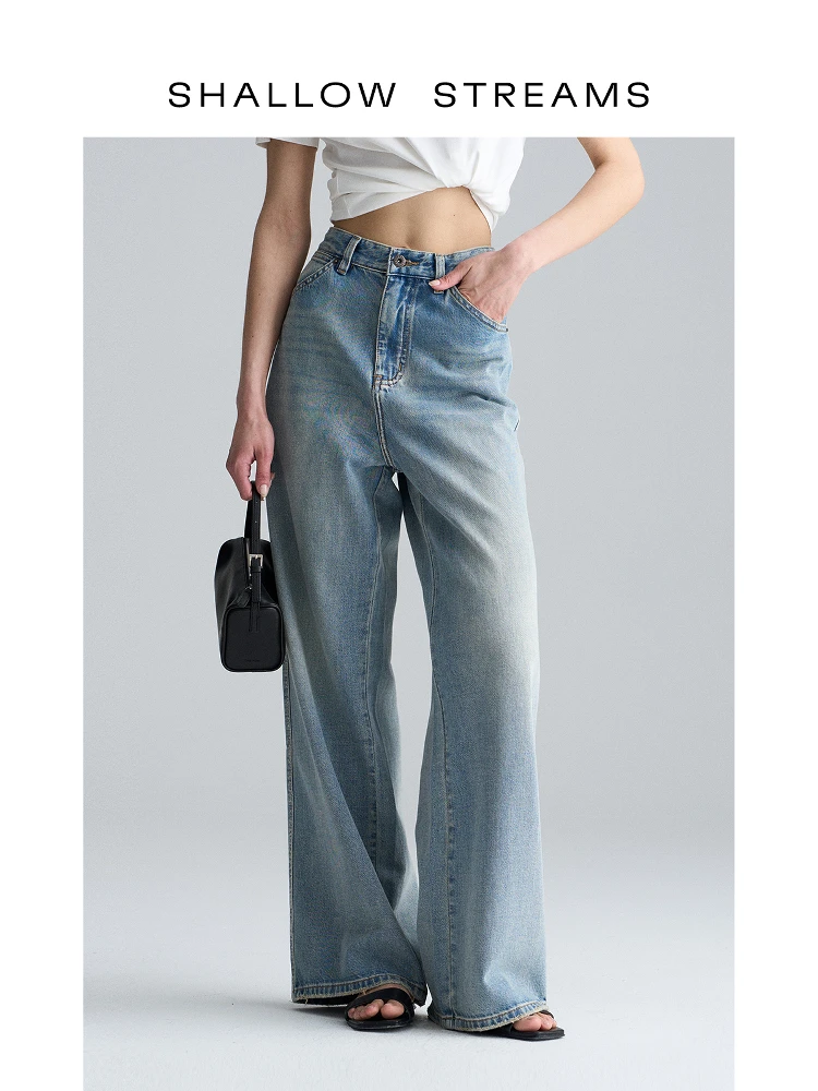 

Джинсы с высокой талией и прямыми штанинами из льна, широкие брюки для фигуры типа «груша», повседневные, на молнии, длинные