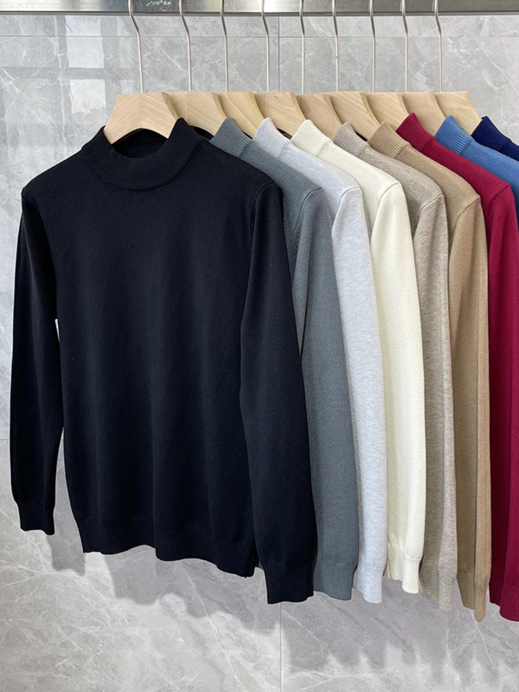 

Faionable Knitted Sweater for Men Mid-Ne Slim Fit Casual Pure Color f High Collar Autumn Winter Youth Active Sle