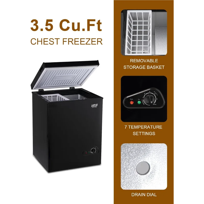 Mini congelatore orizzontale da 3,5 piedi Cu.Ft 7 marce con controllo della temperatura Congelatore compatto con porta aperta superiore e cestino portaoggetti rimovibile