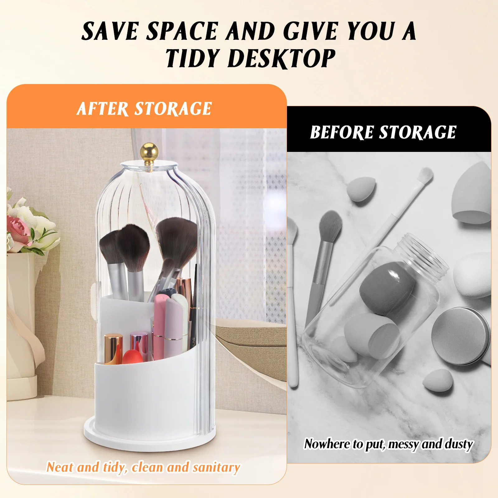 غطاء شفاف، منظم فرش المكياج، سعة تخزين كبيرة لفرش أحمر الشفاه، أقلام الغرور، ملحقات سطح المكتب #5