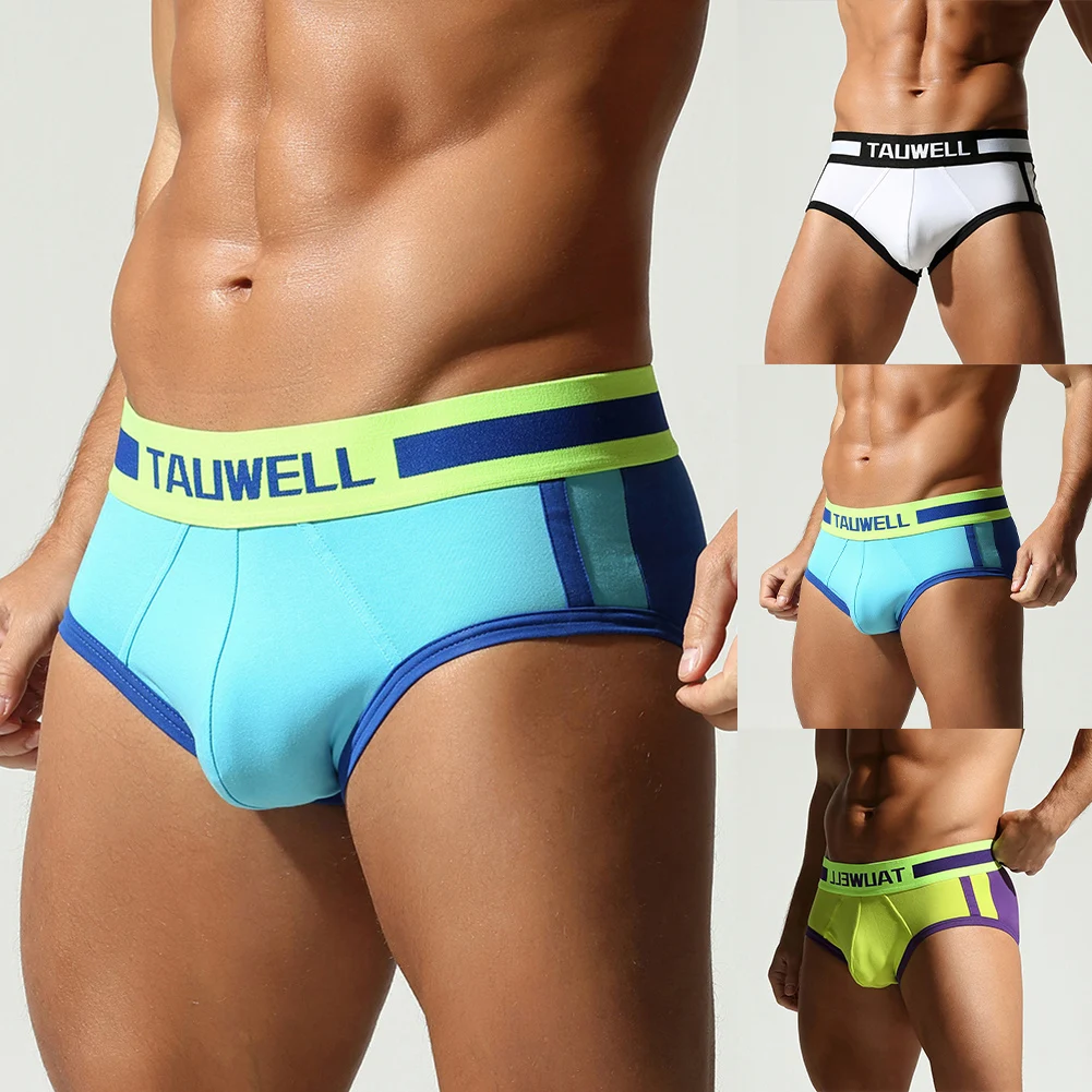 

Мужские сексуальные трусы-брифы из хлопка с цветовыми блоками, треугольные, с U-образным выпуклым карманом, спортивные, сшитые, нижнее белье