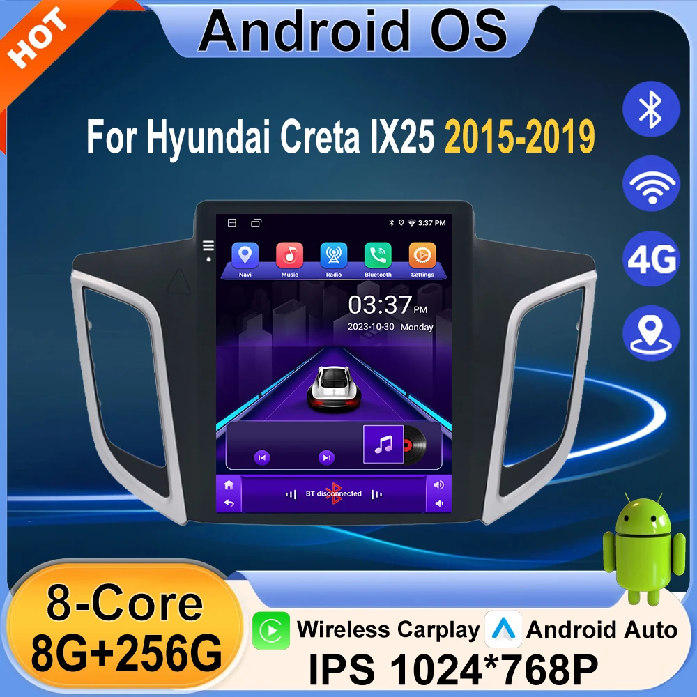 Radio con Pantalla Táctil Android 16 de 16 Pulgadas para Hyundai Creta IX25 2015-2019, Reproductor Multimedia Estéreo 2DIN con GPS y Navegación