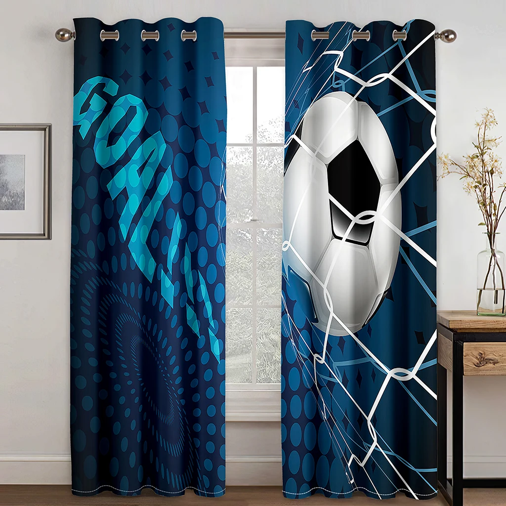 3D Custom Printed Modern Balls Football Soccer Player Children Shading Boys 2 Panels Curtains for Kid Bedroom Living Room Decor