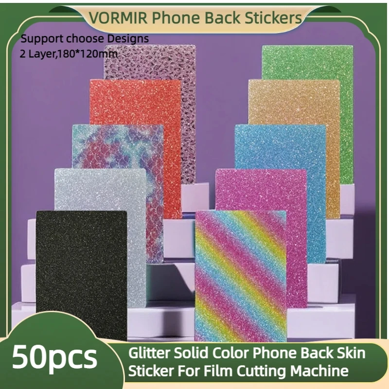

VORMIR 50pcs Glitter Solid Color Phone Back Skin Sticker Sheets Custom DIY Shiny Bling Decorative Rear Film For Cutting Machine