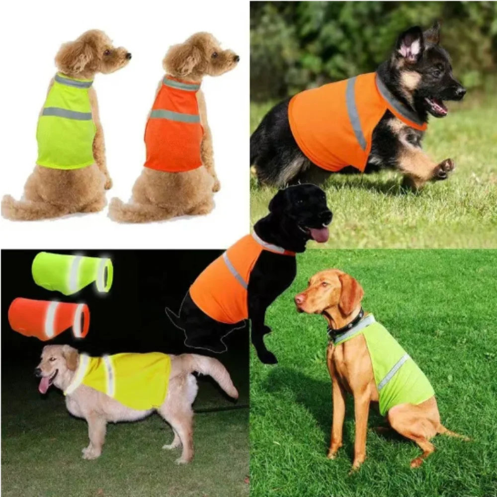 Chaleco reflectante de seguridad para perros, chaqueta de visibilidad ajustable y transpirable para cachorros, ropa fluorescente cómoda y protectora para mascotas