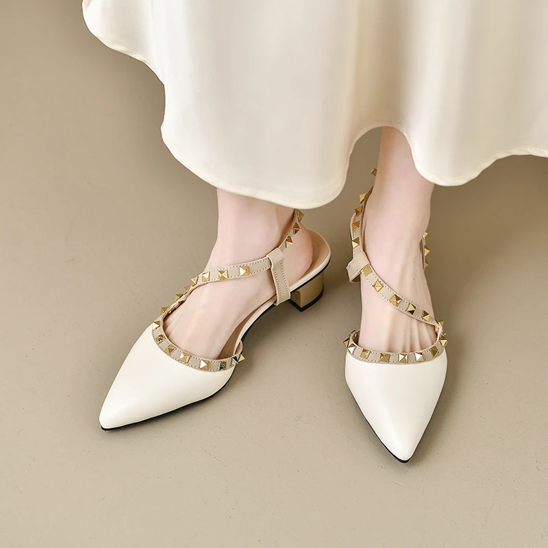 Women Shiny Back Buckle Strap Fashionable Sandals European And American Style Trendy Shoes Closed Toe Gold Studs view 4
