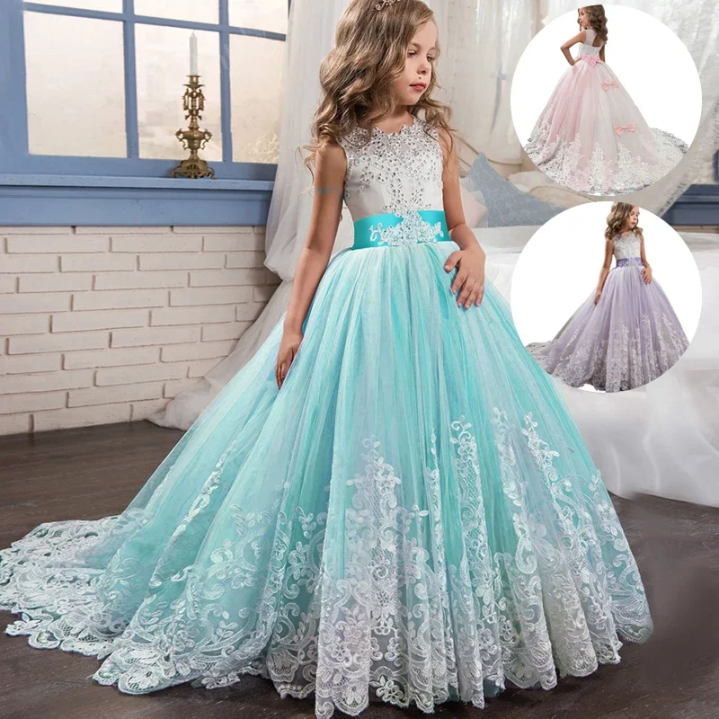 Girls Formal Dress Long Bridesmaid Kids Dress For Girls Teen Children Princess Party Wedding Gown Evening Lace Ceremony Vestidos