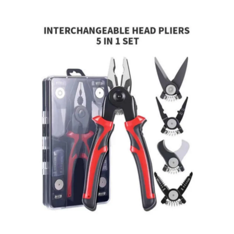 5-in-1 interchangeable pliers set, wire pliers, tiger pliers, wire stripping pliers, wire pressing pliers, pointed nose pliers