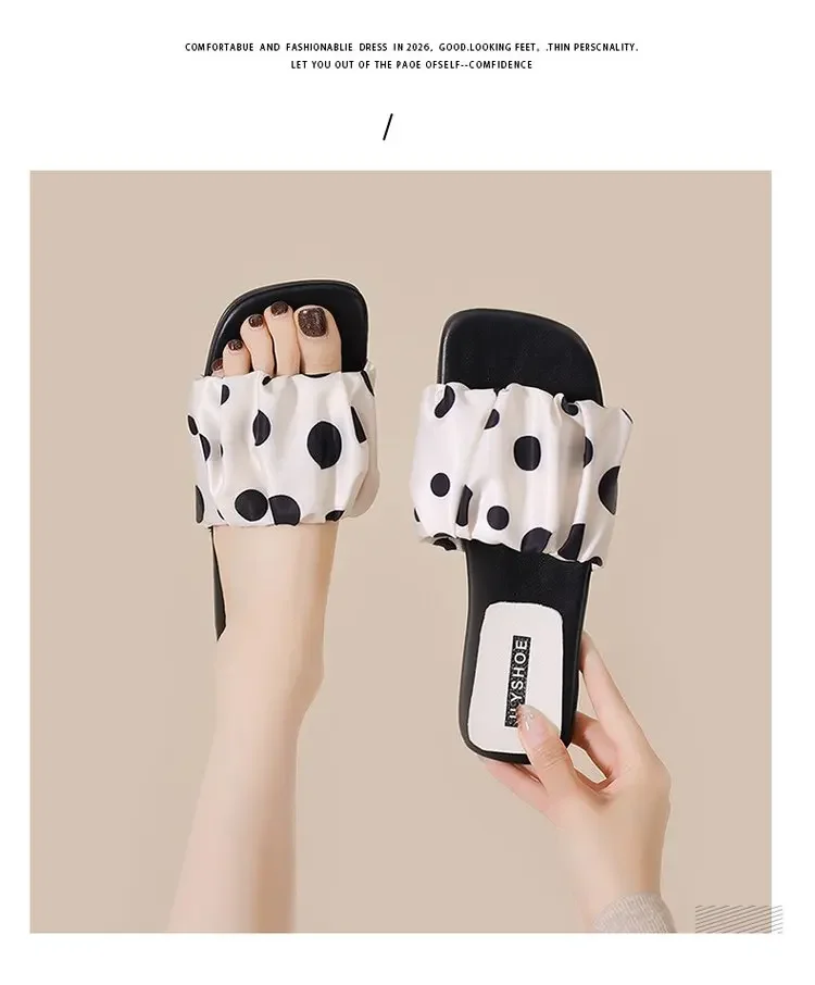 2026 Sommer Damen Plateau-Slipper mit dicker Sohle, Vintage Polka Dot Schuhe, Outdoor Square Toe Strand- und Urlaubssandalen – Detail 6