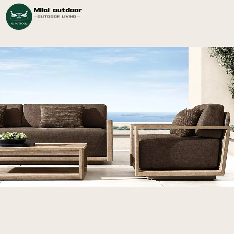 

Factory Hot Selling Outdoor Teak Sofa Villa Hotel Terrace Wooden Rattan Leisure Seat Garden Terrace Seat Furniture Sofa Set