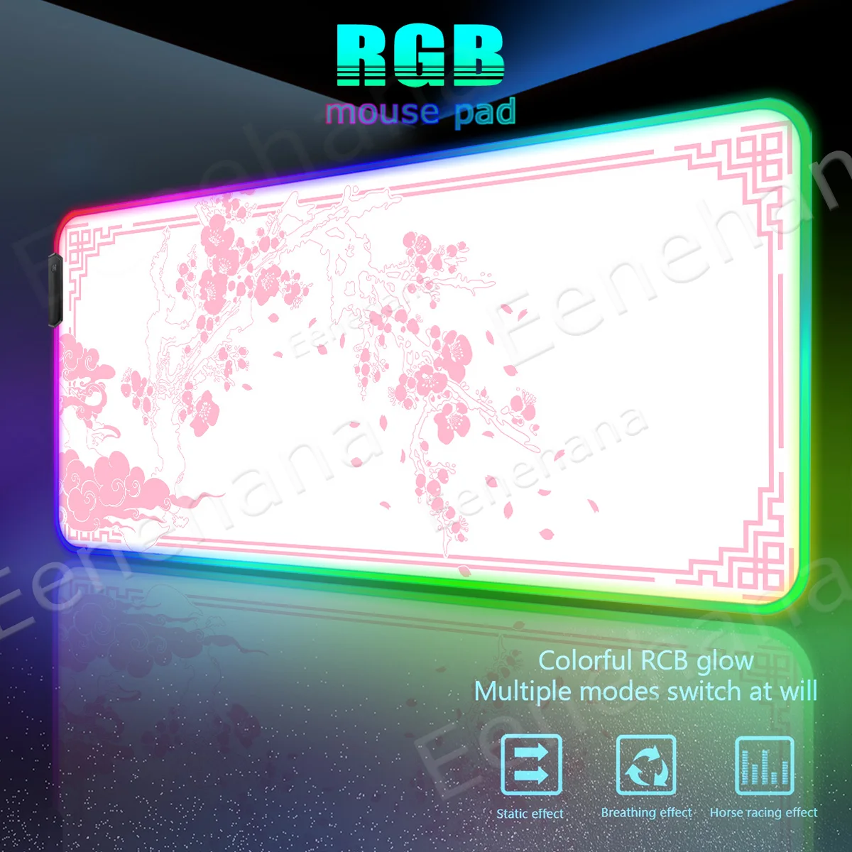 

Игровой коврик для мыши RGB Cherry Blossom в японском стиле, прочный светящийся настольный коврик со светодиодной подсветкой, большой удлиненный коврик для клавиатуры в стиле аниме «Сакура», HD коврик