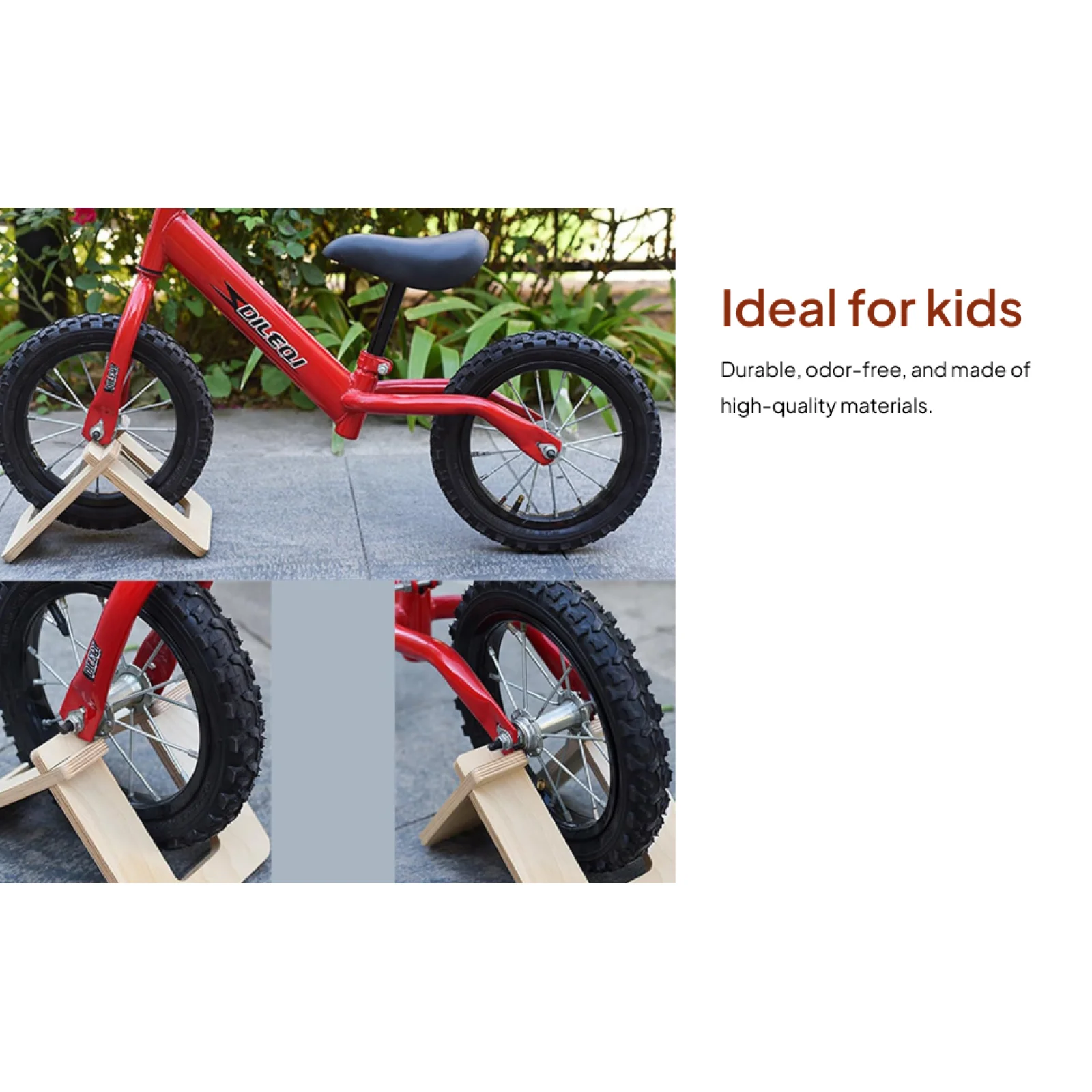Children's Bicycle Frame Stand Wooden Bike Parking Rack Stable Floor Mount for Home Garage Kids Balance Bikes