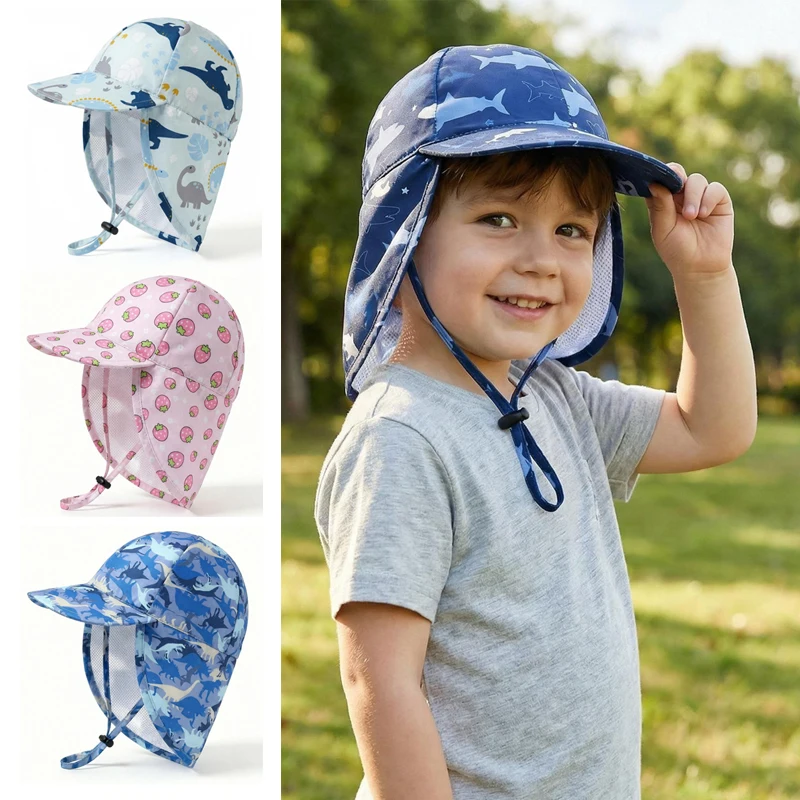 

Baby Sun Hat with Shawl Neck Protection Children Baseball Cap for Girls Boys Cartoon Kids Summer Hats Beach Infant Caps 1-3Y