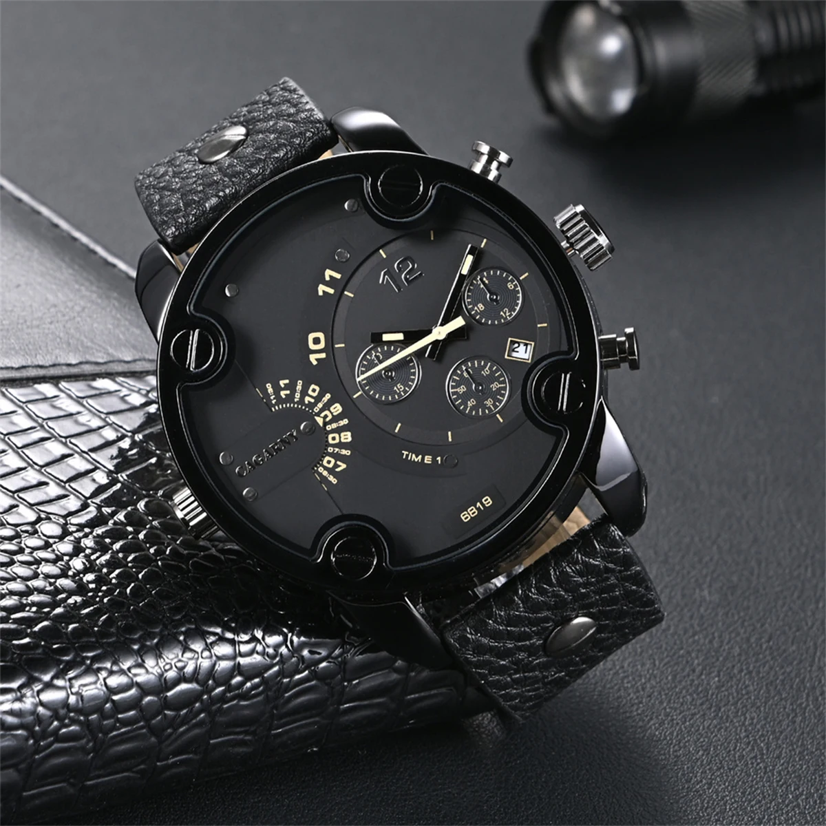 CAGARNY Brand 6819 Classic Large dial Men Watches Quartz Leather Man Wristwatch Date Waterproof Fashion Casual Relogio Masculino