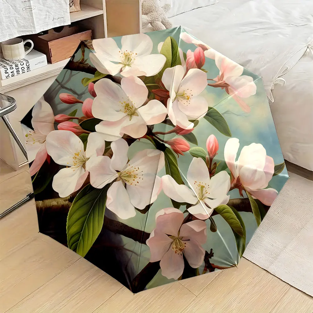 1PC Elegant Floral Design on Umbrella Print 8 Iron Ribs Folding Umbrella Auto-Open Fashion Sunshade