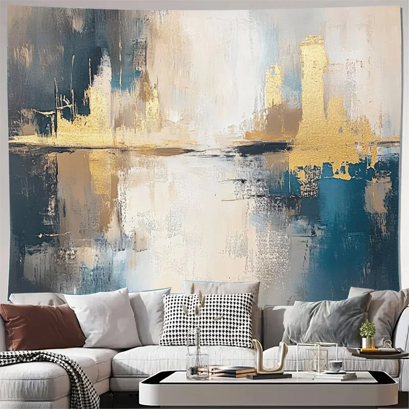 Abstract Gold Blue Wall Tapestry Canvas Art Print for Modern Living Room Home Decor Accent Mural Stylish Decoration Artwork