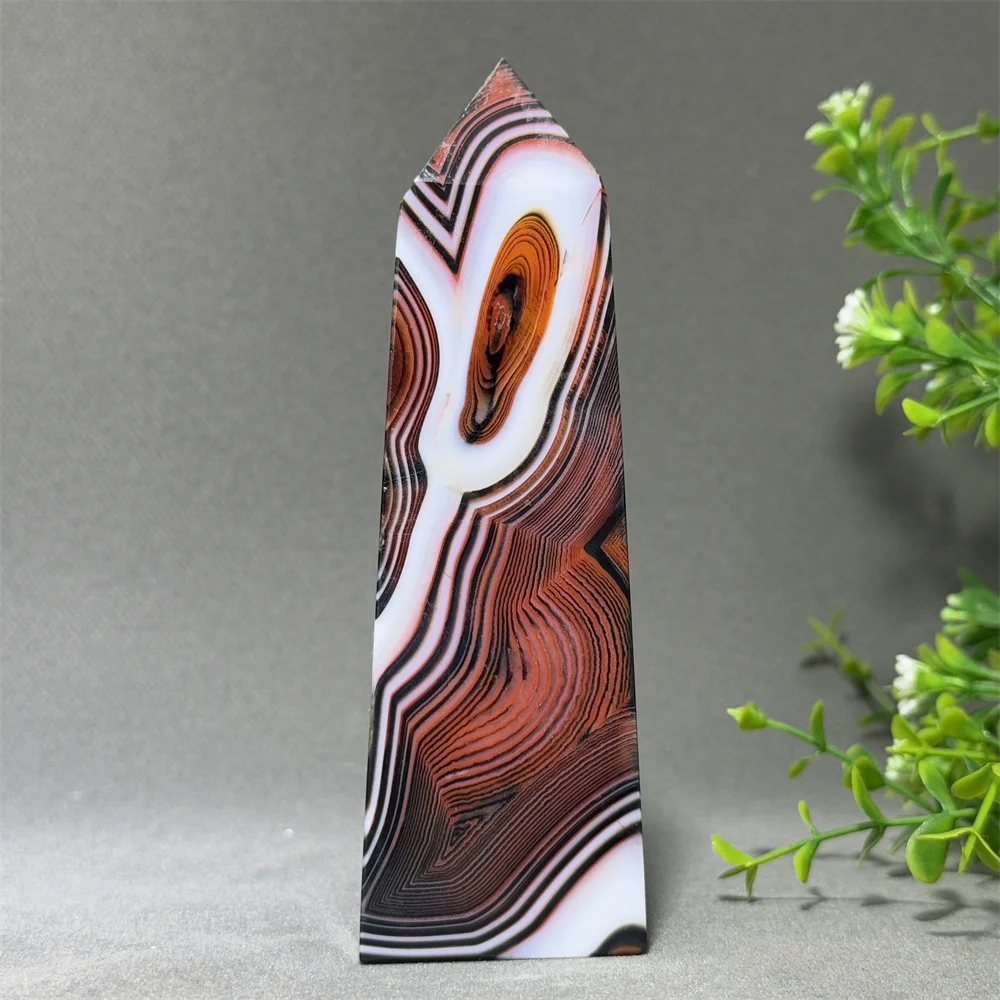 Natural Black Striped Agate Obelisk Beautiful Pattern Reiki Witchcraft Therapy Meditation Energy Magic Wand Home Decoration Gift