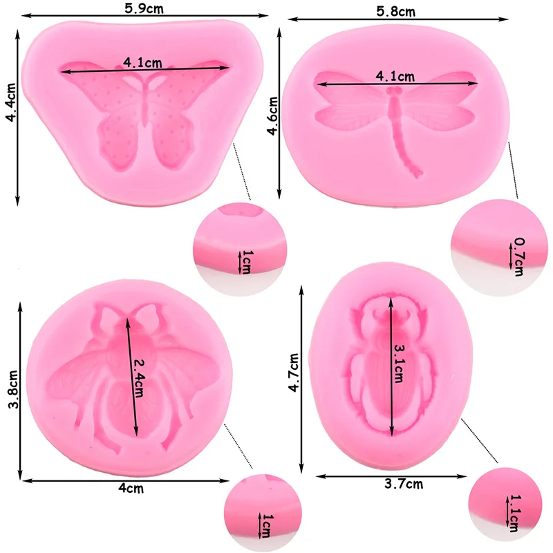 Bumble Bee Dragonfly Silicone Molds Butterfly Beetle Fondant Mold Insect Chocolate Cake Decorating Candy Cupcake Topper Mould