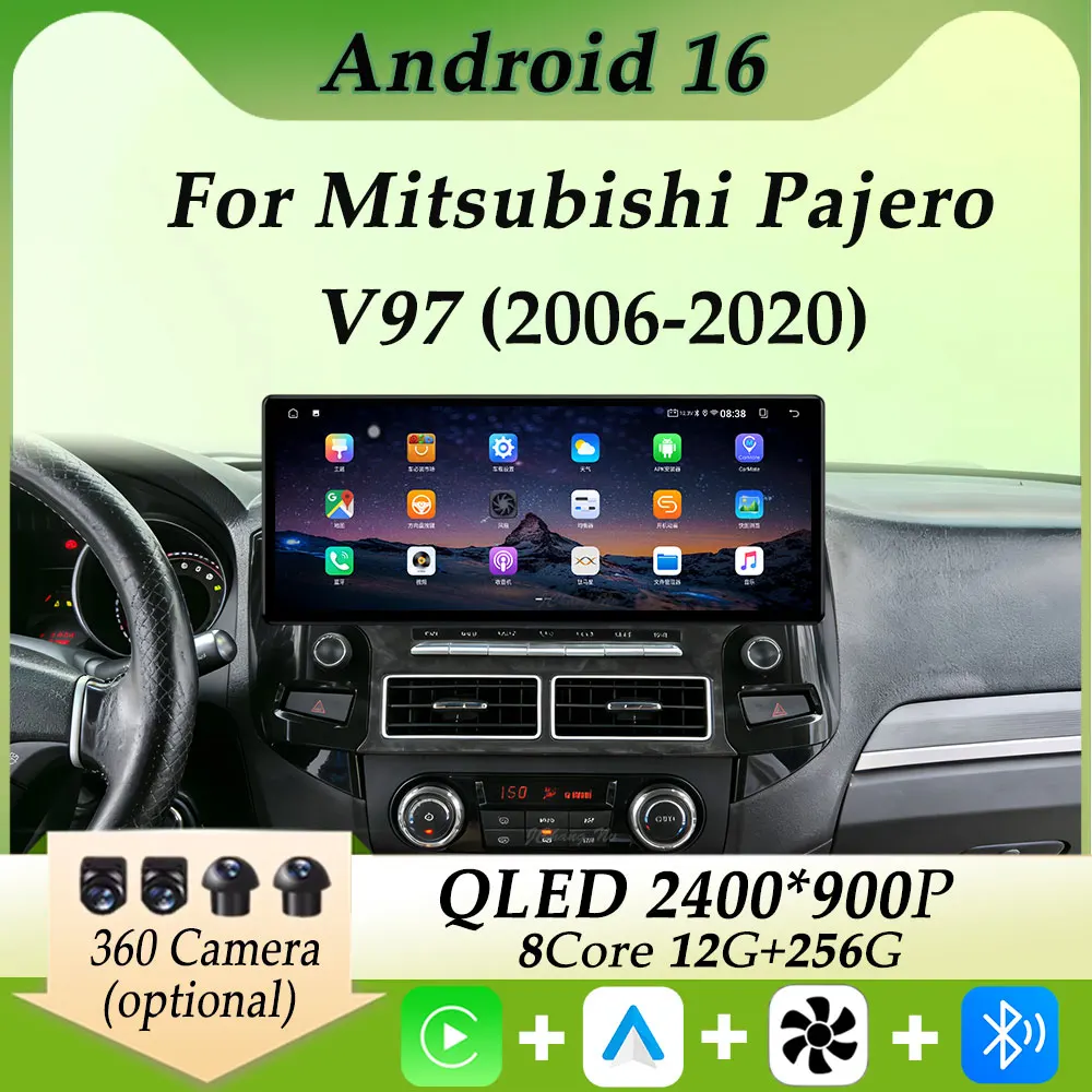 

2K Ultra-thin Screen Car Radio Video Multimedia Player for Mitsubishi Pajero V97 2006 - 2020 Carplay GPS Navigation Split Screen