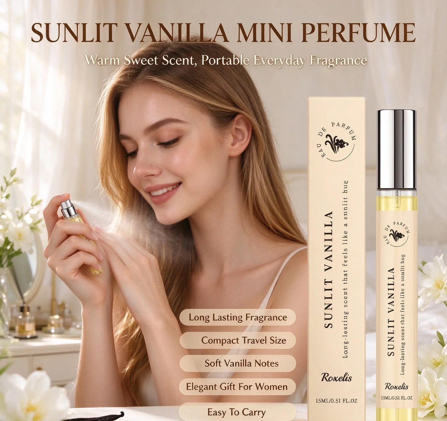 Warm Vanilla Bourbon Eau de Parfum Long-Lasting  Perfume Mood-Boosting Stress Relief Skin Scent Clean Fragrance For Women & Men