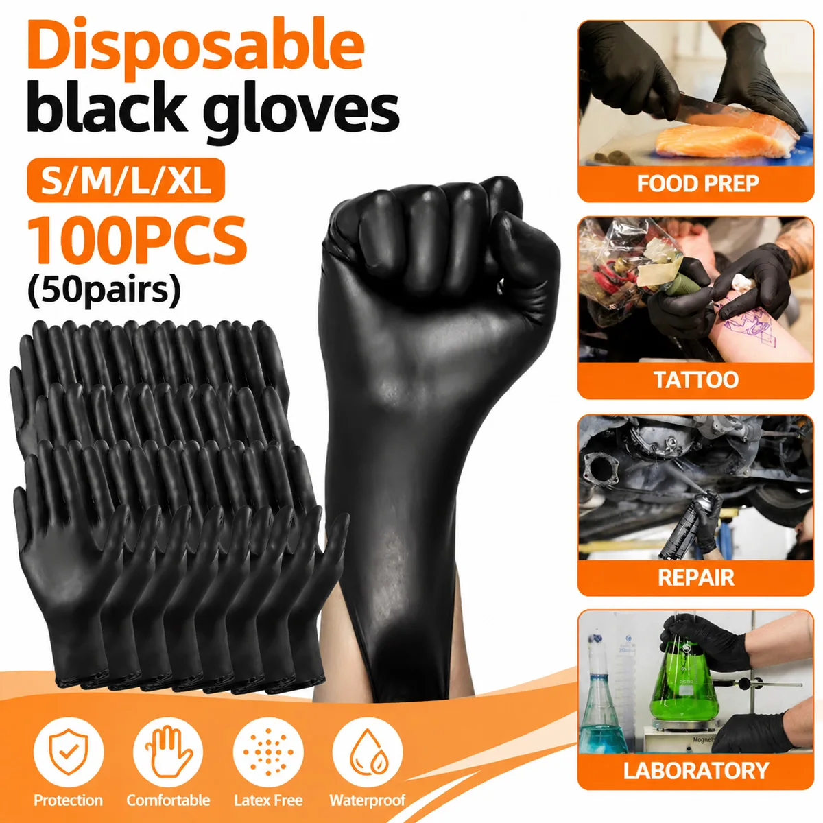 Black Disposable Gloves Nitrile Gloves Powder Free Work Gloves Comfortable Durable Grip Gloves For Car Home Workshop Use 10PCS