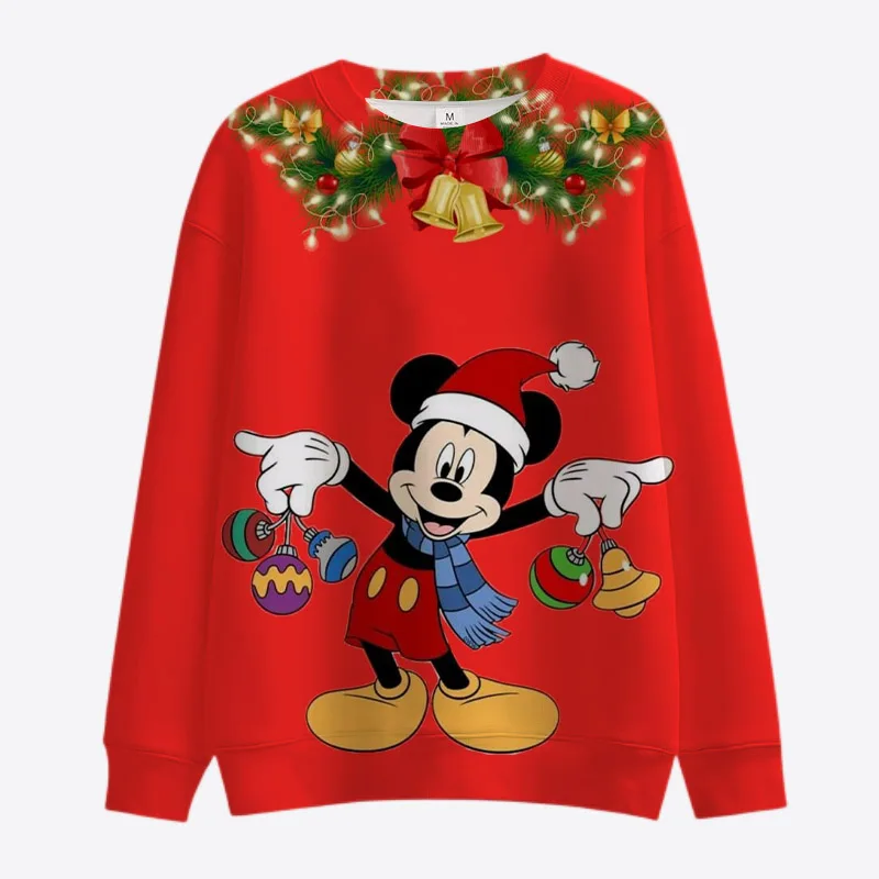 New Y2K Merry Christmas Disney Mickey and Minnie Fall Harajuku Crew Neck Casual Women\'s Long Sleeve Sweatshirt Ladies Top 2022