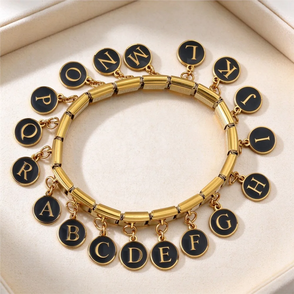 URING 26 Letter Italian Charms A-Z Pendant Beads Link Bracelets Fit 9mm Stainless Steel DIY Jewelry Women Men Trendy Accessories