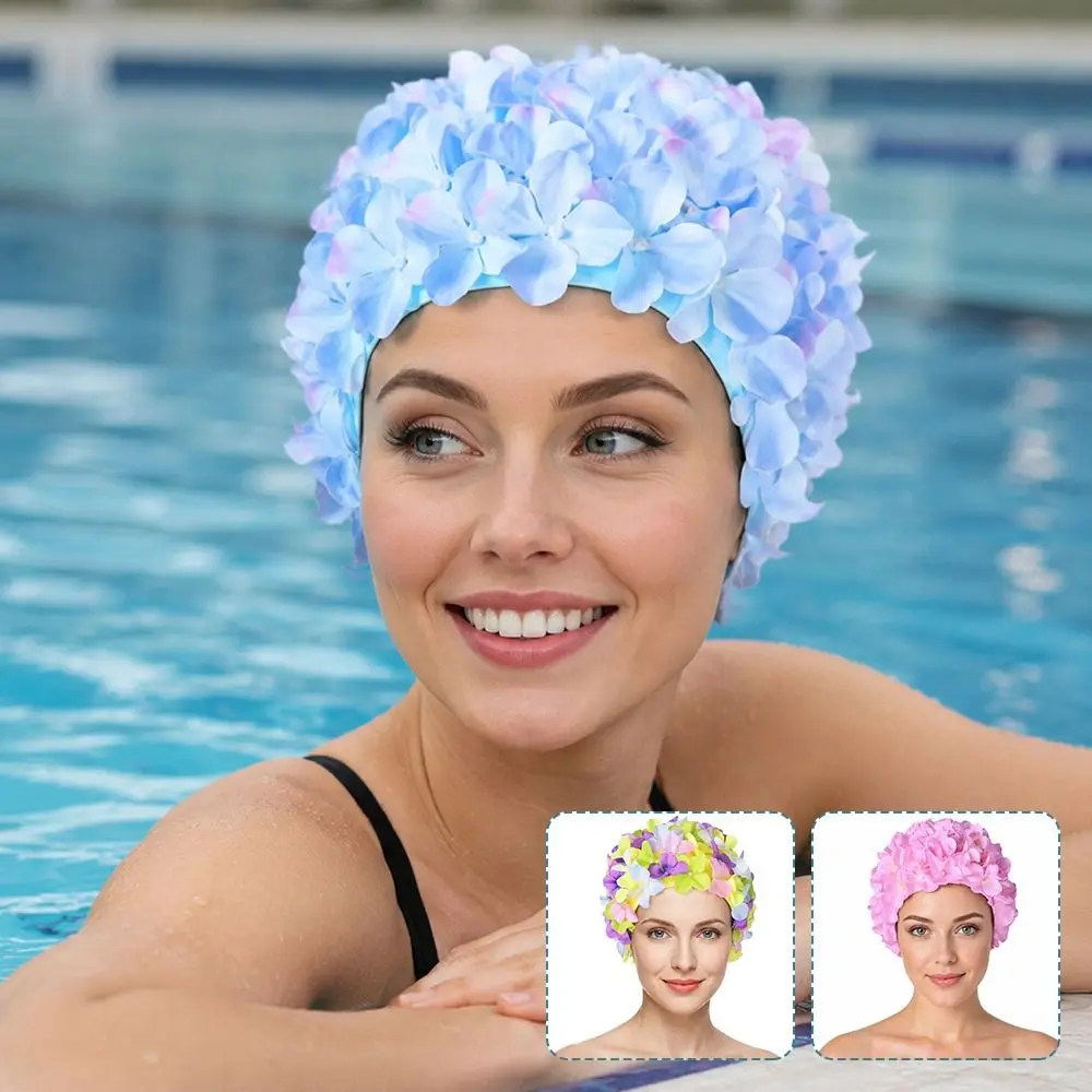 

Fashion 3D Floral Swimming Cap Elasticity Colorful Ladies Swim Cap Swimming Hat Women