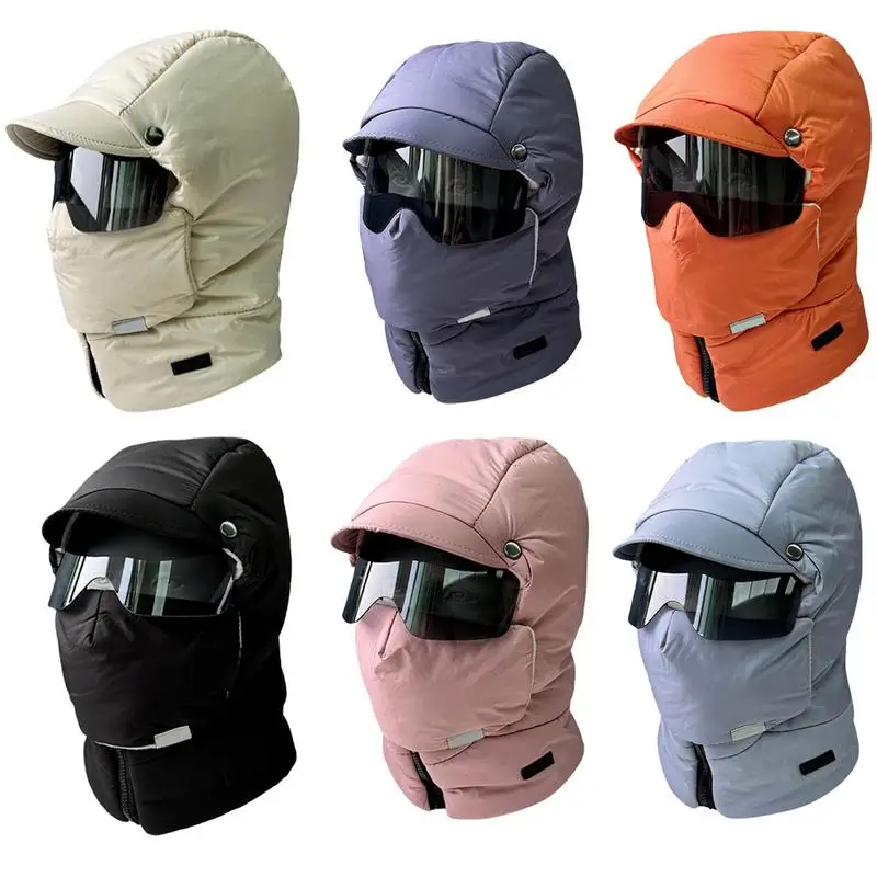 Skiing Windproof Face Mask Hooded Winter Motorcycle Full Cover Outdoor Riding Mask with Glasses Cotton Protection Breathable