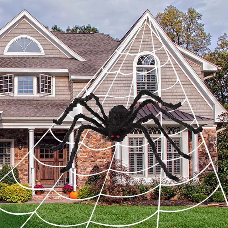 30cm/50cm/75cm/90cm/125cm/150cm/200cm Black Spider Halloween Decor Haunted House Prop Indoor Outdoor Giant Scary Spider Decor