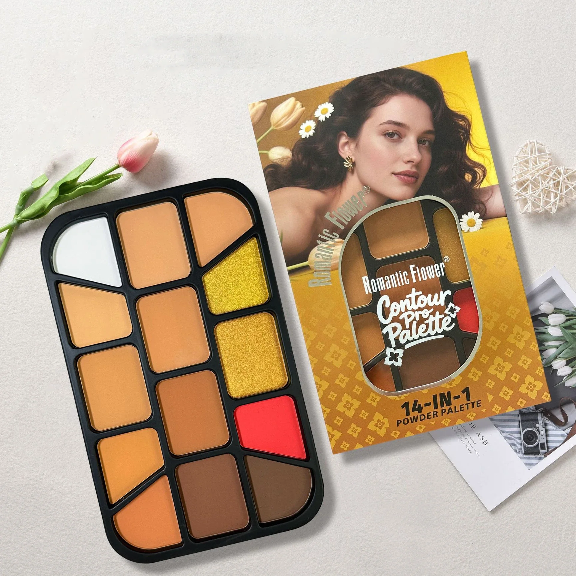 14-in-1 Highlighter Blush Contour Palette Waterproof Long-Lasting Facial Makeup Needs All Cover Fine Powder