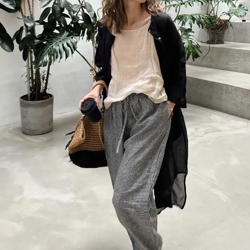 

High-End 00% Flax Sun Protection Long Sve round Ne Mid-Length Open Cardigan irt Sweet Sle Loose Fit Ladies...