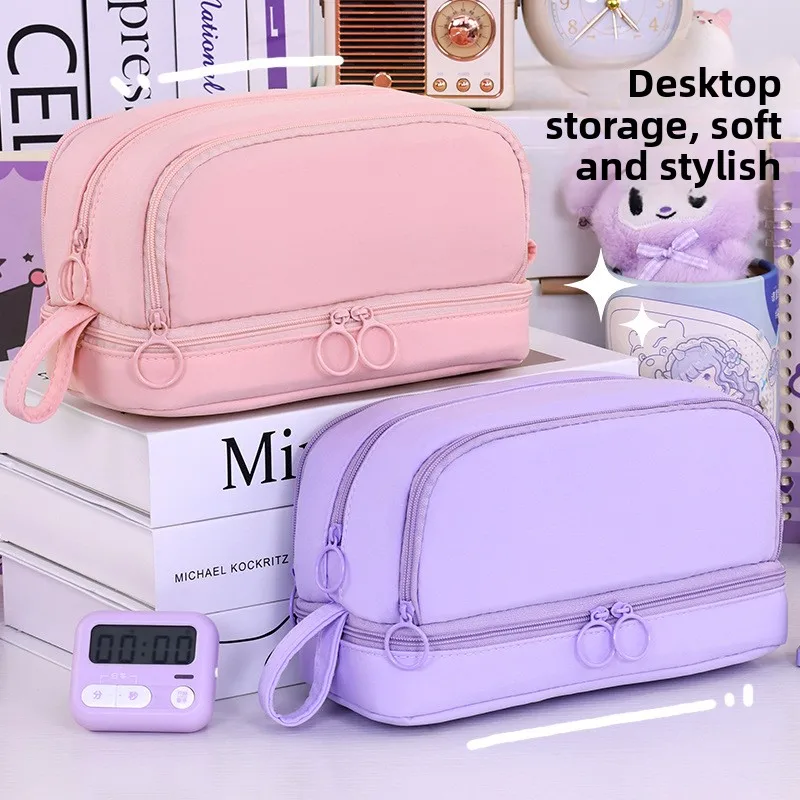 New Pencil Case Back to School Essential Large Capacity School Supplies Pencil Eraser Ruler Storage Bag Stationery Box