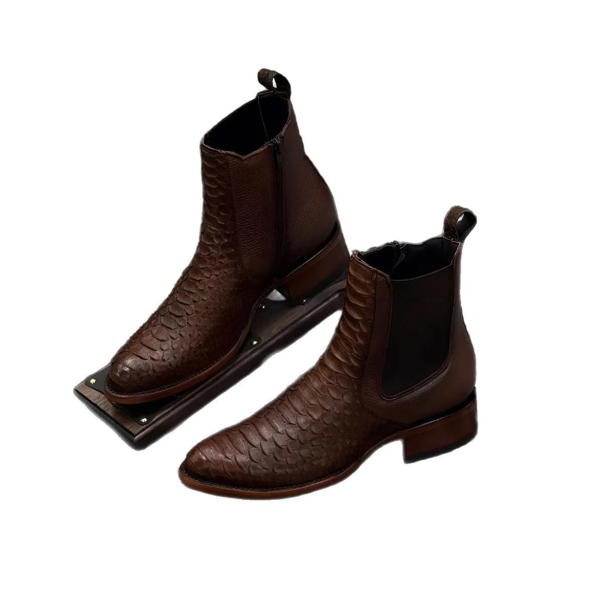 레트로 중세 코스프레 라운드 발가락 청키 힐 대형 남성용 웨스턴 첼시 부츠 미드 힐 로우 탑 부츠 할로윈 파티 신발