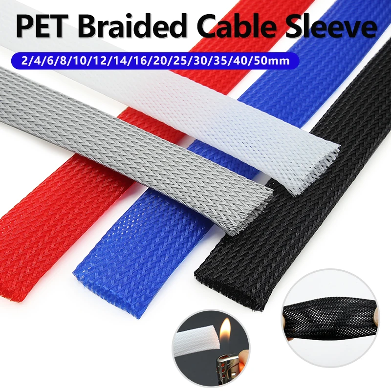 3/5/10M PET Expandable Braided Cable Sleeve 2mm-50mm High Density Insulated Line Protection Wire Wrap Sheath Snake Skin Cables